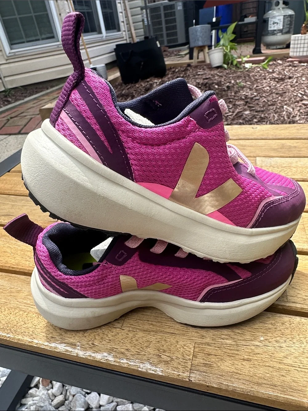 Veja Kids Pink and Purple Sneakers with Cream V Logo Girls 11